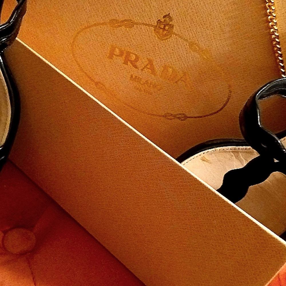 Official Prada black sandals box and cloth